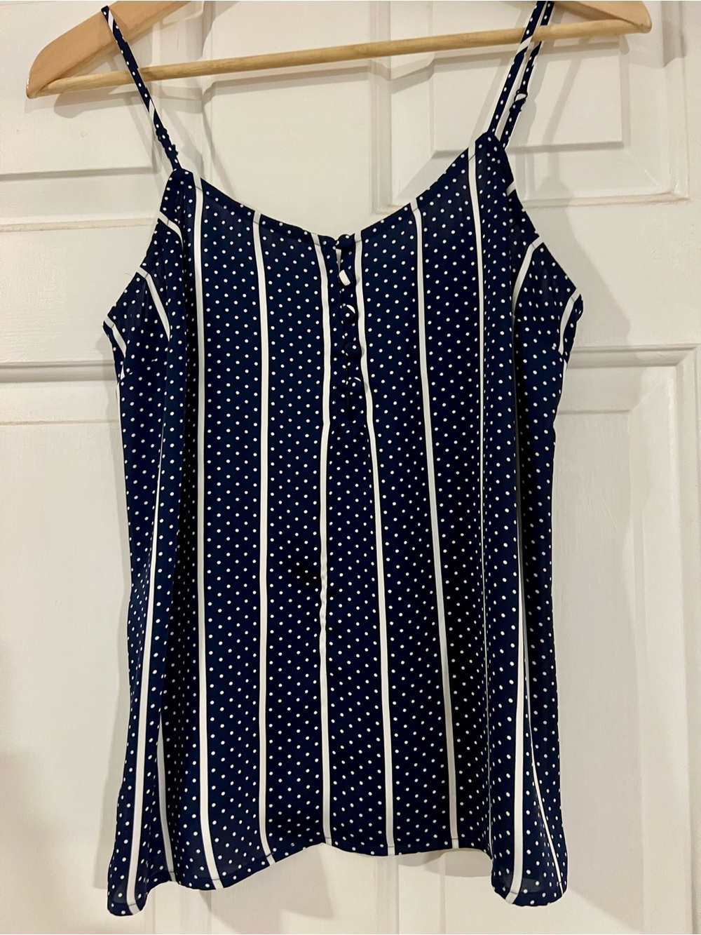 L'Academie Navy Polka Dot & White Satin Stripe Spaghetti Strap Camisole